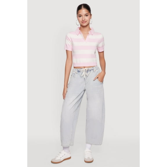 Womens Iris Striped Crop Polo Shirt
