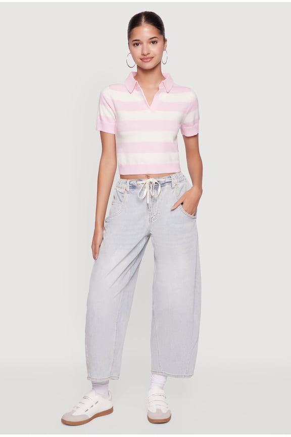 Womens Iris Striped Crop Polo Shirt