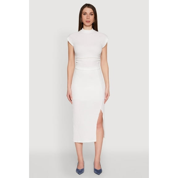 Womens Iris Textured Knit Midi Skirt with Side Slit