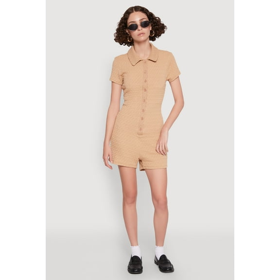 Womens Iris Textured Knit Short Sleeve Romper