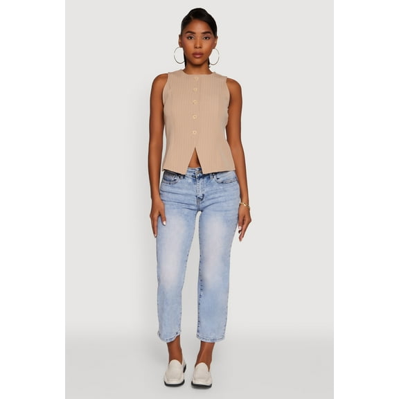 Womens Iris Trendy Pinstripe Button Front Vest