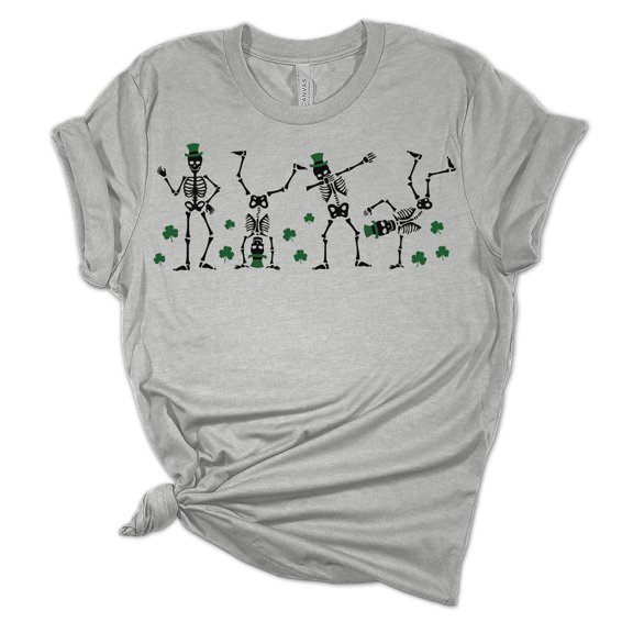 Womens Irish Dancing Skeletons Shamrock Clover St. Patricks Day Unisex Fit Short Sleeve T-shirt Graphic Tee-Sports Grey-large