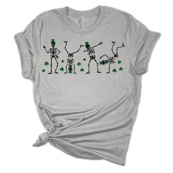 Womens Irish Dancing Skeletons Shamrock Clover St. Patricks Day Unisex Fit Short Sleeve T-shirt Graphic Tee-Sports Grey-medium