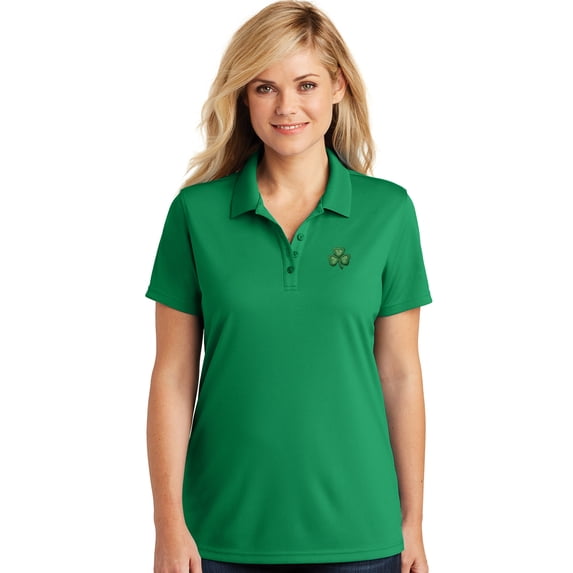 Womens Irish Shamrock Moisture-Wicking Polo Shirt, 2XL Bright Kelly Green