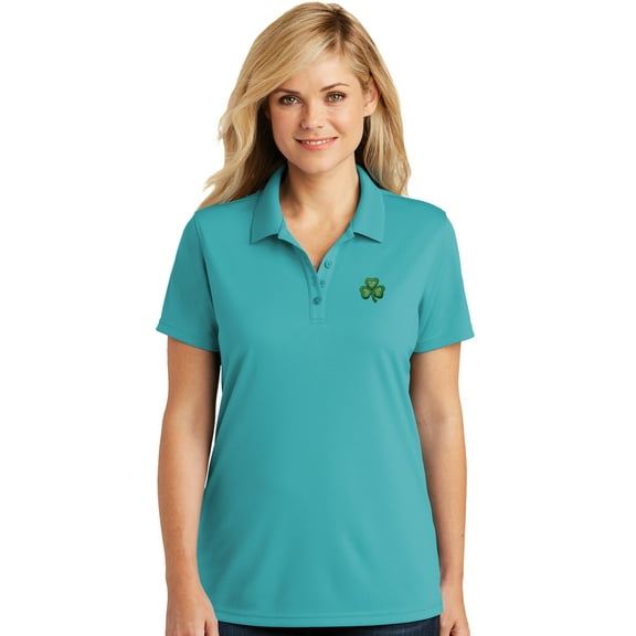 Womens Irish Shamrock Moisture-Wicking Polo Shirt, Extra-Small Aquamarine