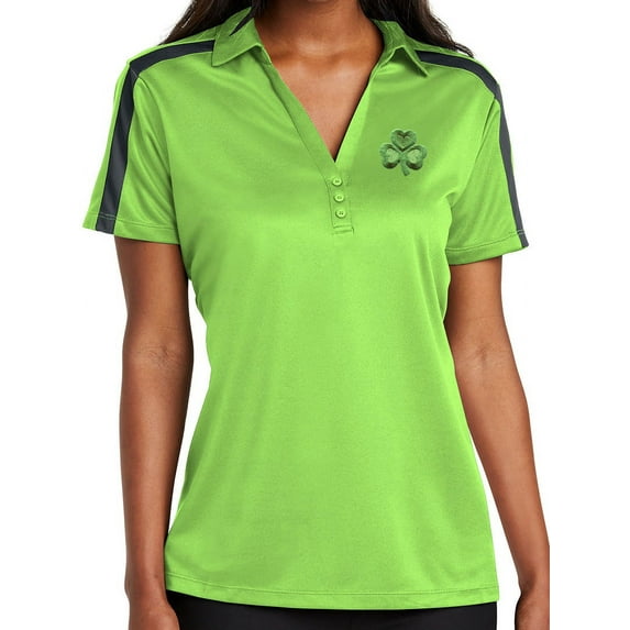 Womens Irish Shamrock Patch Polo Shirt - Lime/Steel Gray, Large