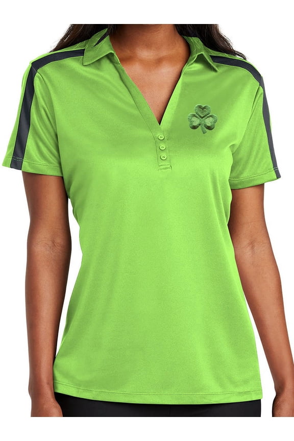 Womens Irish Shamrock Patch Polo Shirt - Lime/Steel Gray, XL