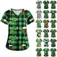 thumbnail image 1 of Womens Irish Shamrock Scrub Tops Short Sleeve V Neck Printed Workwear Shirt Casual Holiday Nursing Uniform with Pockets 2026 Green 4XL, 1 of 5