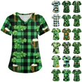 thumbnail image 1 of Womens Irish Shamrock Scrub Tops Short Sleeve V Neck Printed Workwear Shirt Casual Holiday Nursing Uniform with Pockets 2026 Light Green XL, 1 of 5