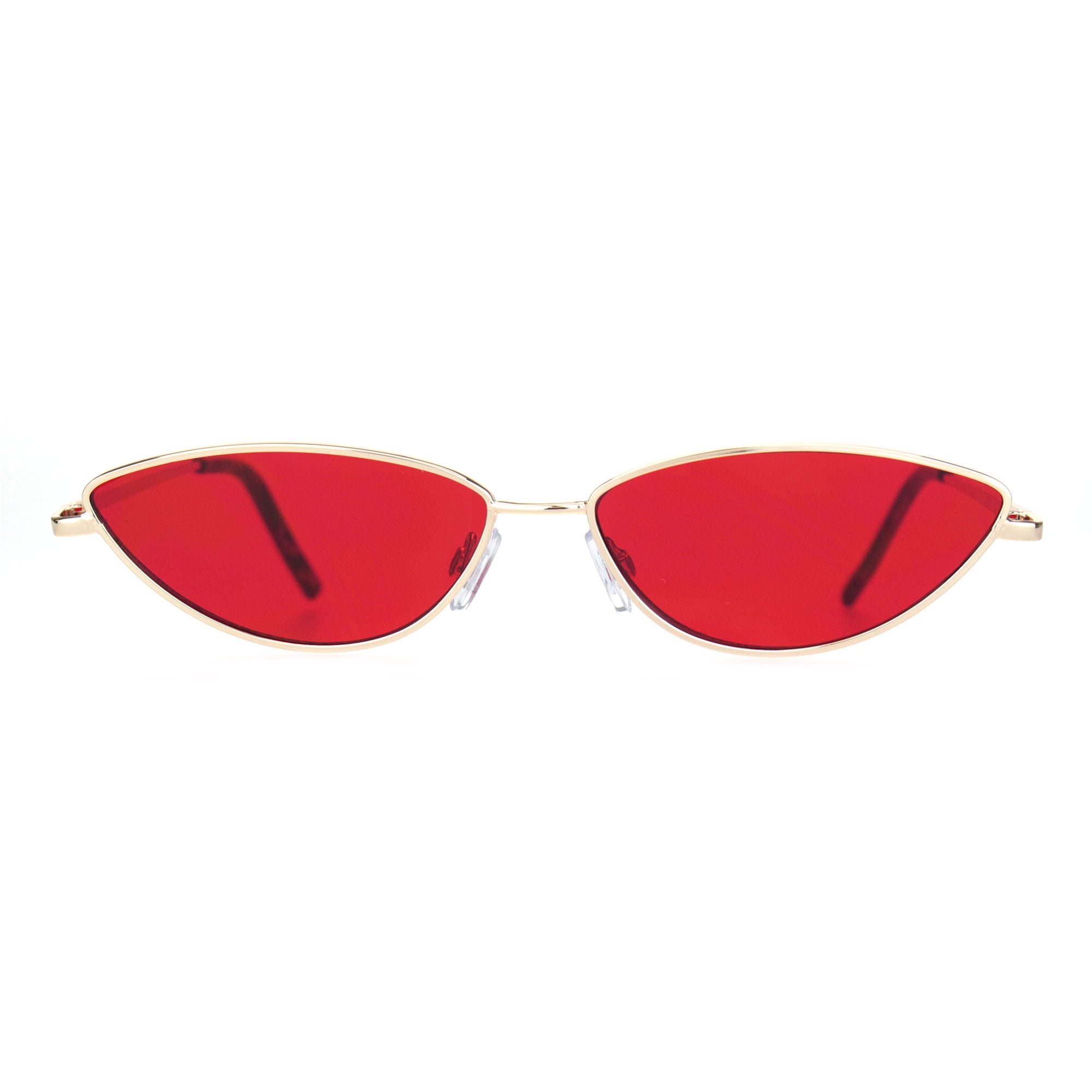Womens Ironic Retro Narrow Metal Rim Cat Eye Sunglasses Gold 