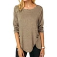 thumbnail image 1 of Womens Irregular Hem Buttons Long Sleeve Casual Round Neck Loose Tunic Top T-Shirt Spring Summer Autumn Winter T Shirt, 1 of 2