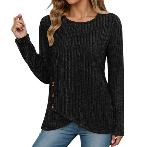 Womens Irregular Hem Pullover Sweater Solid Ribbed Knit Top Long Sleeve Crew Neck Ruched Casual T Shirts Fall Clothes
