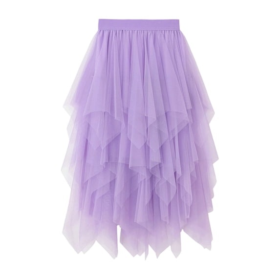 Womens Irregular Mesh Tulle Skirt High Waist Versatile Slimming Layered Tutu Skirt L