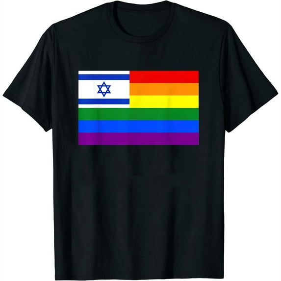 Womens Israel Jewish Lgbt T-Shirt Gay Lesbian Pride Flag Black X-Large