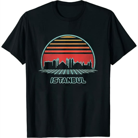 Womens Istanbul City Skyline Retro 80S Style Souvenir Gift T Shirt Black X-Large