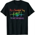 thumbnail image 1 of Womens It'S A Beautiful Day To Save Tiny Humans Nicu Neonatal Nurse V-Neck T-Shirt Black Small, 1 of 5