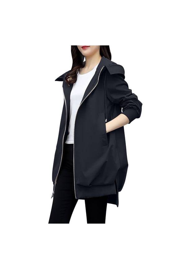 Womens Italian Long Length Zip Up ed Ribbon Cord Lightweight Waterproof Hope Raincoat Jacket Clearance Reusable Breathable Outdoor Rain Coat