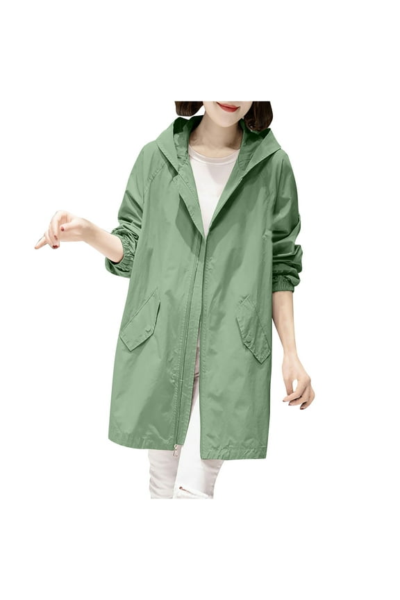 Womens Italian Long Length Zip Up ed Ribbon Cord Lightweight Waterproof Hope Raincoat Jacket Clearance Reusable Breathable Outdoor Rain Coats
