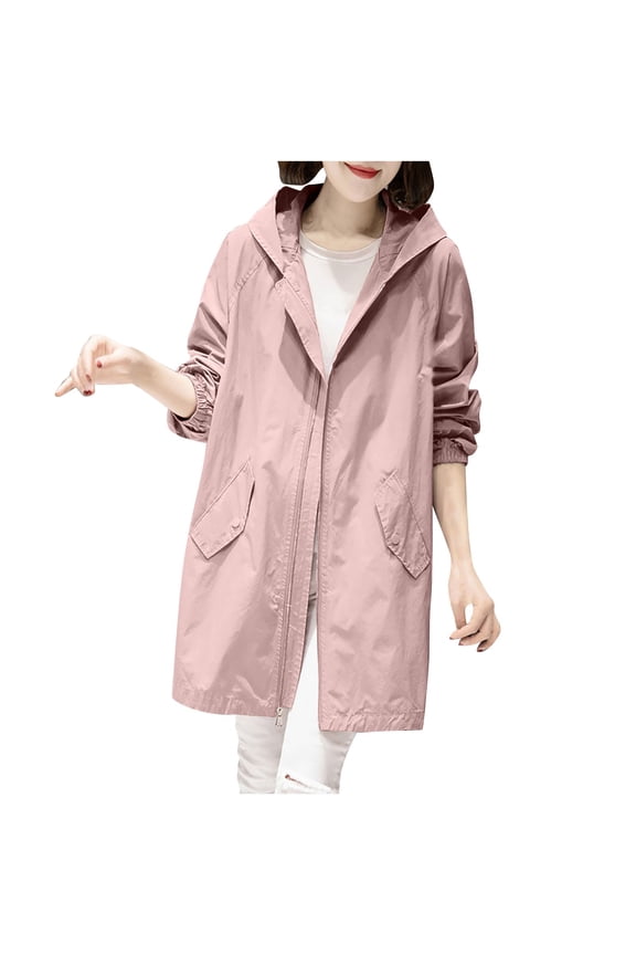 Womens Italian Long Length Zip Up ed Ribbon Cord Lightweight Waterproof Hope Raincoat Jacket Clearance Reusable Breathable Outdoor Rain Coats