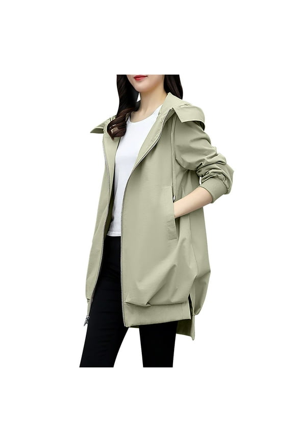 Womens Italian Long Length Zip Up ed Ribbon Cord Lightweight Waterproof Hope Raincoat Jacket Sale Clearance Reusable Breathable Outdoor Rain Coat