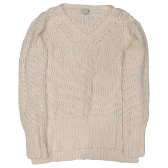 Womens Ivory Chenille V-Neck Cable Knit Pull-Over Sweater X-Small