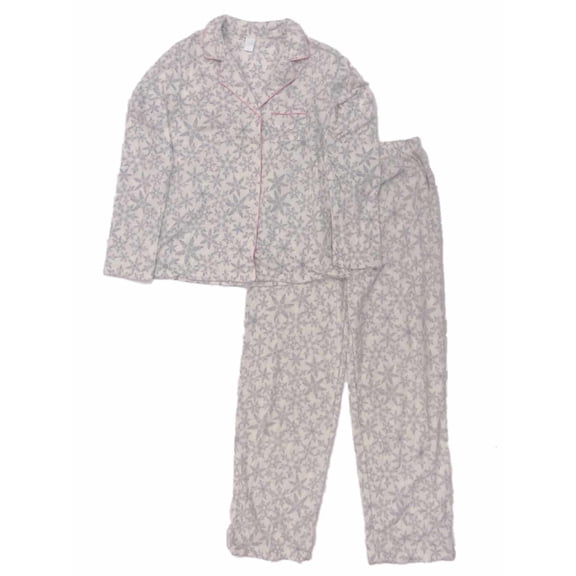 Womens Ivory & Gray Snowflake Fleece Pajamas Button Front Sleepwear Set 3X
