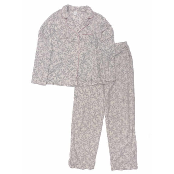 Womens Ivory & Gray Snowflake Fleece Pajamas Button Front Sleepwear Set X-Large