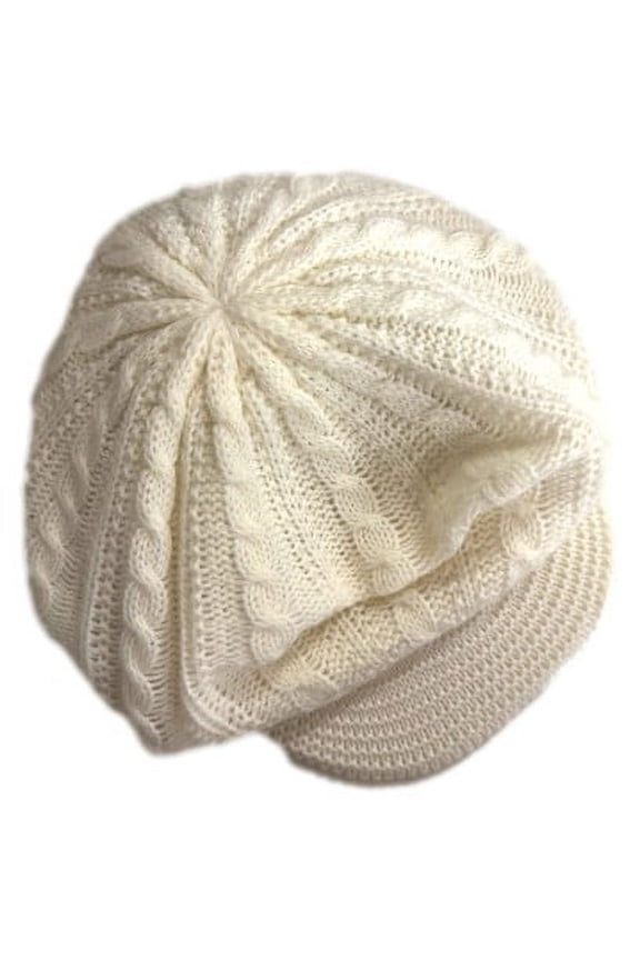 Womens Ivory White Stretchy Soft Knit Newsboy Cap Hat