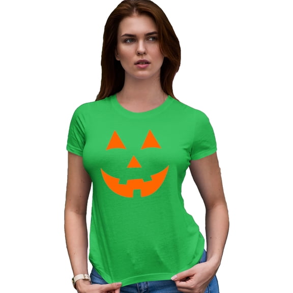Womens Jack O Lantern Pumpkin Face Halloween Funny Deluxe Soft T-Shirt