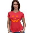 thumbnail image 1 of Womens Jack O Lantern Pumpkin Face Halloween Funny Deluxe Soft T-Shirt, 1 of 1
