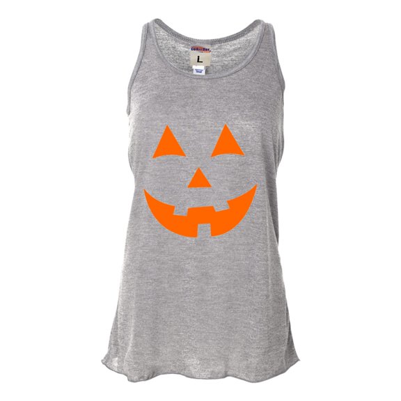Womens Jack O Lantern Pumpkin Face Halloween Funny Flowy Racerback Tank Top T-Shirt