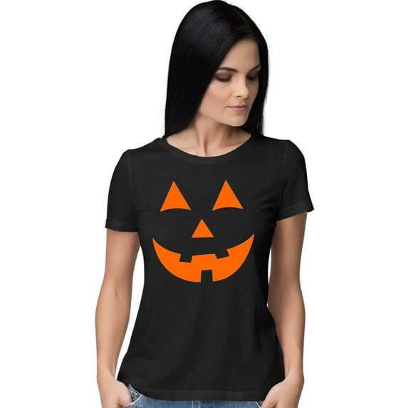 Womens Jack O Lantern Pumpkin Face Halloween Funny T-Shirt