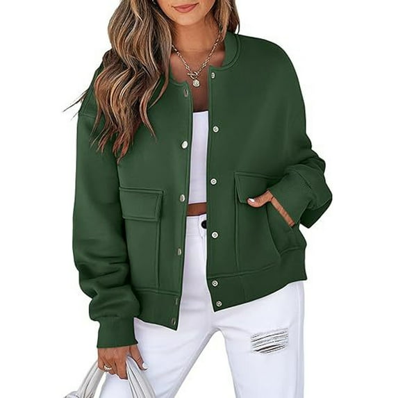 Womens Jacket 2025 Fall Winter Long Sleeve Stand Collar Shacket with Side Pocket Lightweight Coat Army Green S