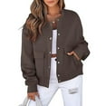 thumbnail image 1 of Womens Jacket 2025 Fall Winter Long Sleeve Stand Collar Shacket with Side Pocket Lightweight Coat Brown 2XL, 1 of 7
