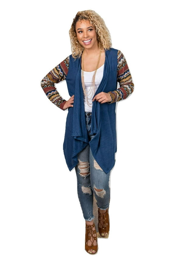 Womens Jacket Aztec Cardigan Serape Chevron Knit Cover Up Top Turquoise Blue Brown