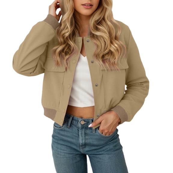 Womens Jacket Basic Solid Cropped Zip Up Fashion Long Sleeve Slim Trendy Outwear Coast