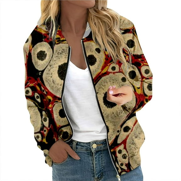 Womens Jacket Casual Vintage Casual Print Bomber Floral Baseball Zip Up Windbreaker Outwear Jackets