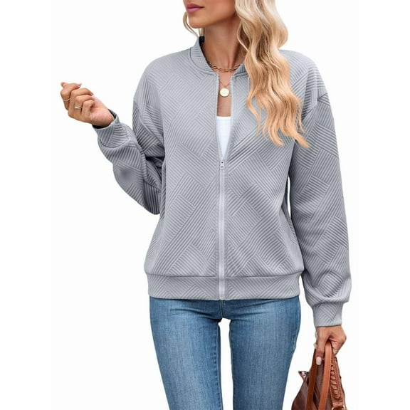 Womens Jacket Coat Casual Stand Collar Zip Up Fall Fashion Jackets Outfits with Pockets Grey XXL