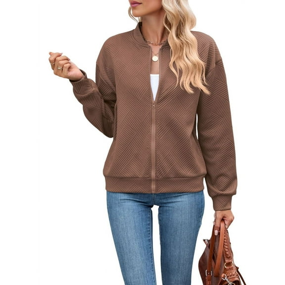 Womens Jacket Coat Casual Stand Collar Zip Up Fall Fashion Jackets Outfits with Pockets Khaki M