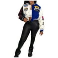 thumbnail image 1 of Womens Jacket Fall Patchwork Cropped Varsity Baseball Jackets y2k Colorblock Letter Print Long Sleeve Button Down Bomber Lightweight Outwears, 1 of 3