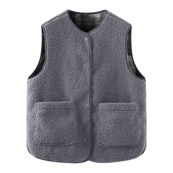 Womens Jacket Fall Solid Sleeveless Warm Vest with Pocket Thermal Outwears Clothes Gray