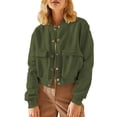 thumbnail image 1 of Womens Jacket Fall Winter Long Sleeve Stand Collar Shacket with Side Pocket Coat Army Green S, 1 of 8