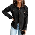 thumbnail image 1 of Womens Jacket Lightweight Work Fashion Women Corduroy Jacket Turn Down Collar Long Sleeve Pockets Button Up Coat Black S, 1 of 5