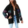 thumbnail image 1 of Womens Jacket Sequin Patchwork Long Sleeve Jacket Top Button Front Oversized Club Shacket Lightweight Cardigan Black M, 1 of 5