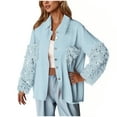 thumbnail image 1 of Womens Jacket Sequin Patchwork Long Sleeve Jacket Top Button Front Oversized Denim Shacket Lightweight Club Cardigan Light Blue S, 1 of 5