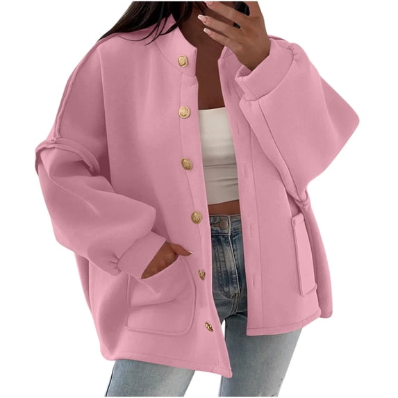 Womens Jacket Sevevn Women's Oversized Button Jacket Long Sleeve Coat Fall Winter Outerwear with Pockets