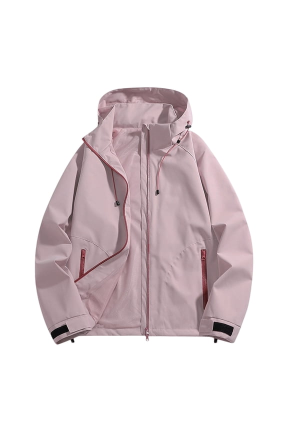 Womens Jacket Spring Fall Windbreaker Hiking Softshell Jacket Zip Up Lightweight Outdoor Hooded Raincoat Relaxed Fit Pink XXL