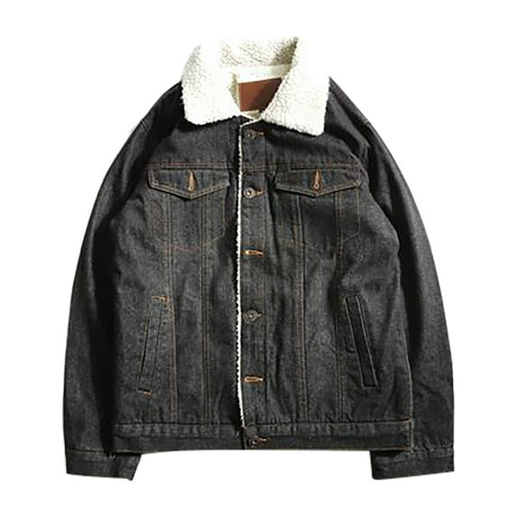 Womens Jacket Trendy Jean Denim Classic Button Up Fleece Lining Warm Women'S Coats, Jackets & Vests,Black,2XL