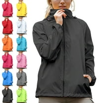 Womens Jacket Waterproof Raincoat Lightweight Solid Color Jackets Windproof Hooded Jacket with Pockets,Women's Rain Hood Windbreaker Jackets Sun Protective Clothing With Storage Bag