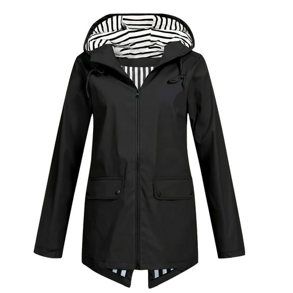 Womens Jacket Windbreaker Hooded Softshell Jacket Outdoor Windproof Zip Up Lightweight Raincoat Spring Fall Black M